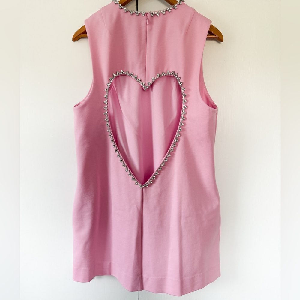 NWT AREA Pink Crystal Heart Back Dress XL